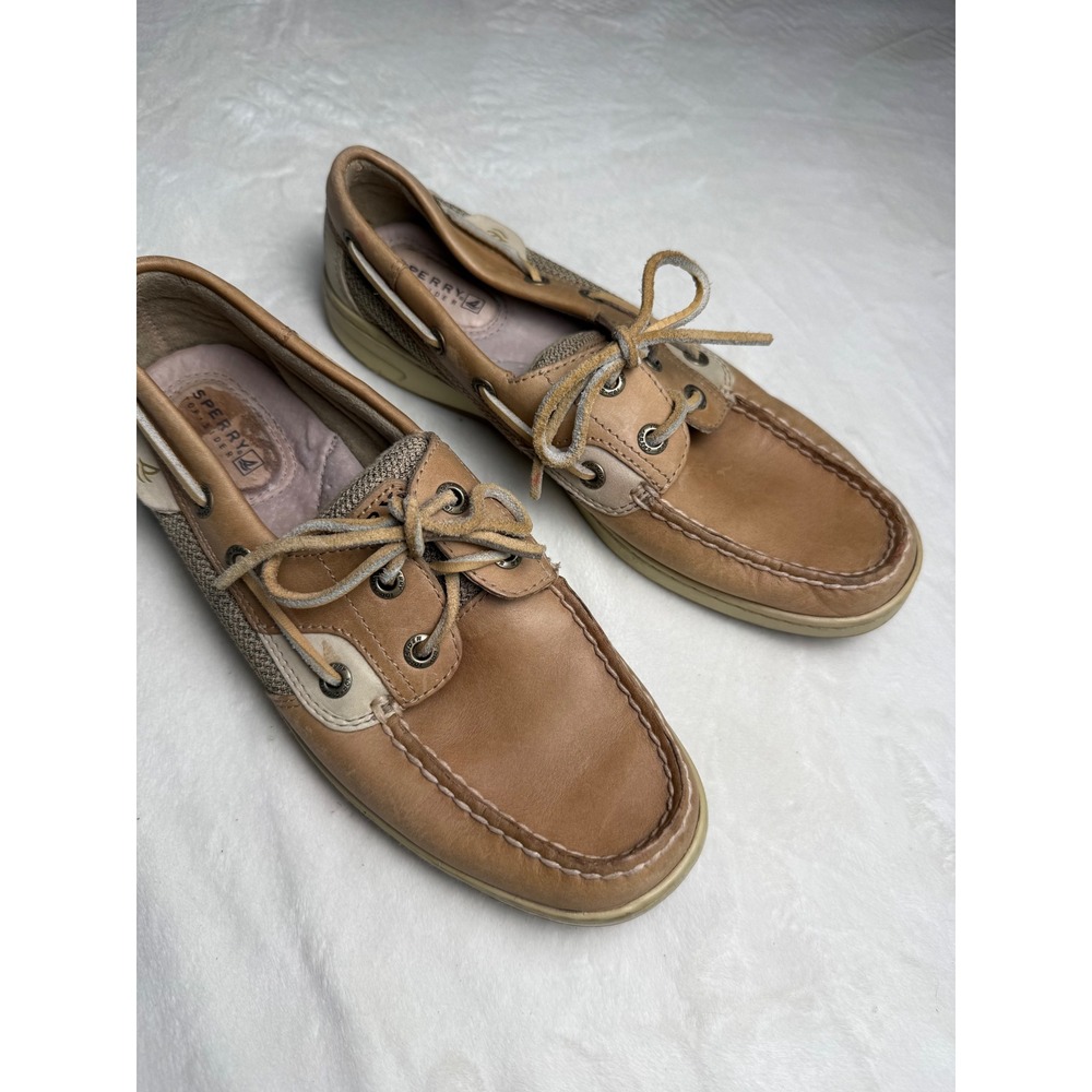 Sperry Top-Sider Angfish Tan Leather Mesh Boat Shoes Womens 7M